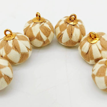 Brown and White Checkered Cotton Fabric Balls Tassel, Button with Ring Cap, Decorative Tassels